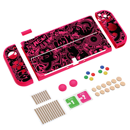 PlayVital ZealProtect ソフト TPU スリム保護ケース 親指グリップキャップと ABXY 方向ボタンキャップ付き Switch 有機el 用【VV & 濃いピンク】