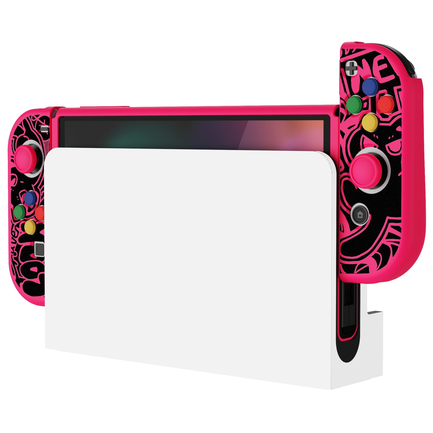 PlayVital ZealProtect ソフト TPU スリム保護ケース 親指グリップキャップと ABXY 方向ボタンキャップ付き Switch 有機el 用【VV & 濃いピンク】