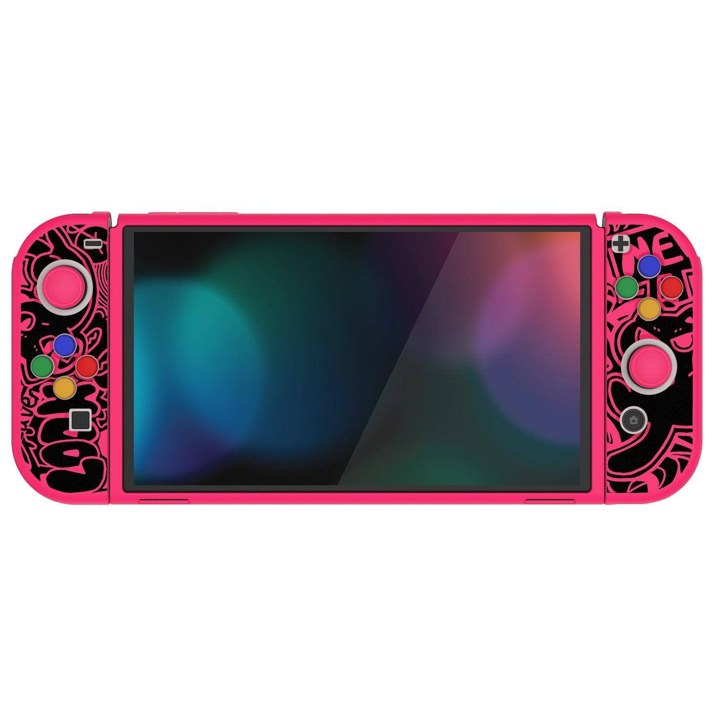 PlayVital ZealProtect ソフト TPU スリム保護ケース 親指グリップキャップと ABXY 方向ボタンキャップ付き Switch 有機el 用【VV & 濃いピンク】