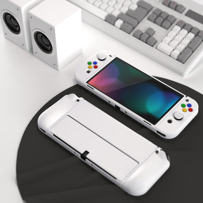 PlayVital ZealProtect ソフト TPU スリム保護ケース 親指グリップキャップと ABXY 方向ボタンキャップ付き Switch 有機el 用【ホワイト 】