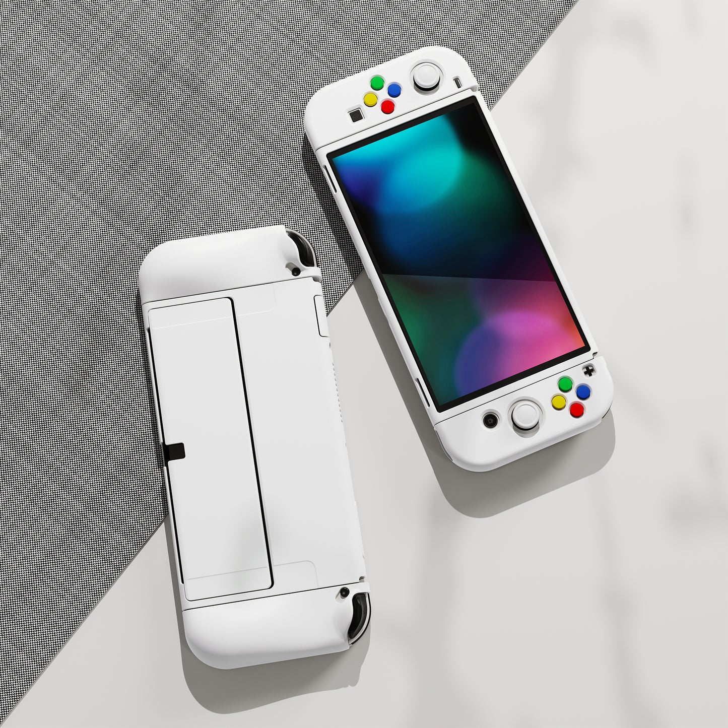 PlayVital ZealProtect ソフト TPU スリム保護ケース 親指グリップキャップと ABXY 方向ボタンキャップ付き Switch 有機el 用【ホワイト 】