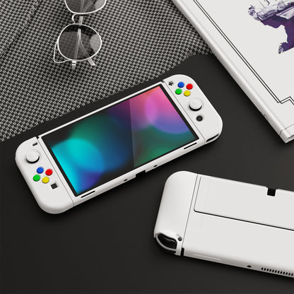 PlayVital ZealProtect ソフト TPU スリム保護ケース 親指グリップキャップと ABXY 方向ボタンキャップ付き Switch 有機el 用【ホワイト 】