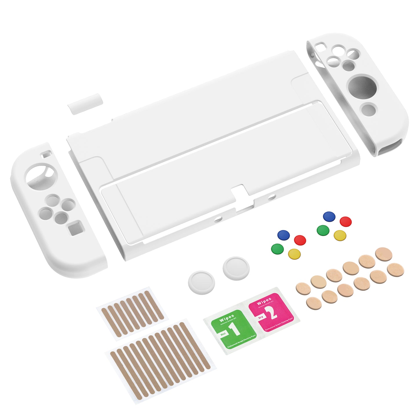 PlayVital ZealProtect ソフト TPU スリム保護ケース 親指グリップキャップと ABXY 方向ボタンキャップ付き Switch 有機el 用【ホワイト 】