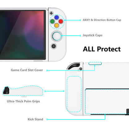 PlayVital ZealProtect ソフト TPU スリム保護ケース 親指グリップキャップと ABXY 方向ボタンキャップ付き Switch 有機el 用【ホワイト 】