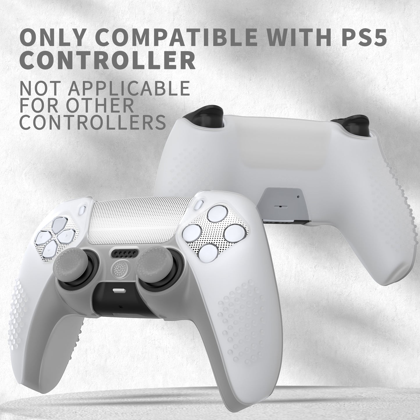 PlayVital 2セット アップグレード版 3Dスタッズ エディション 防滑シリコンカバー スキン (6つのサムグリップ & 2枚のステッカー付き) - PS5 コントローラー用、充電ドック対応【クリアホワイト】