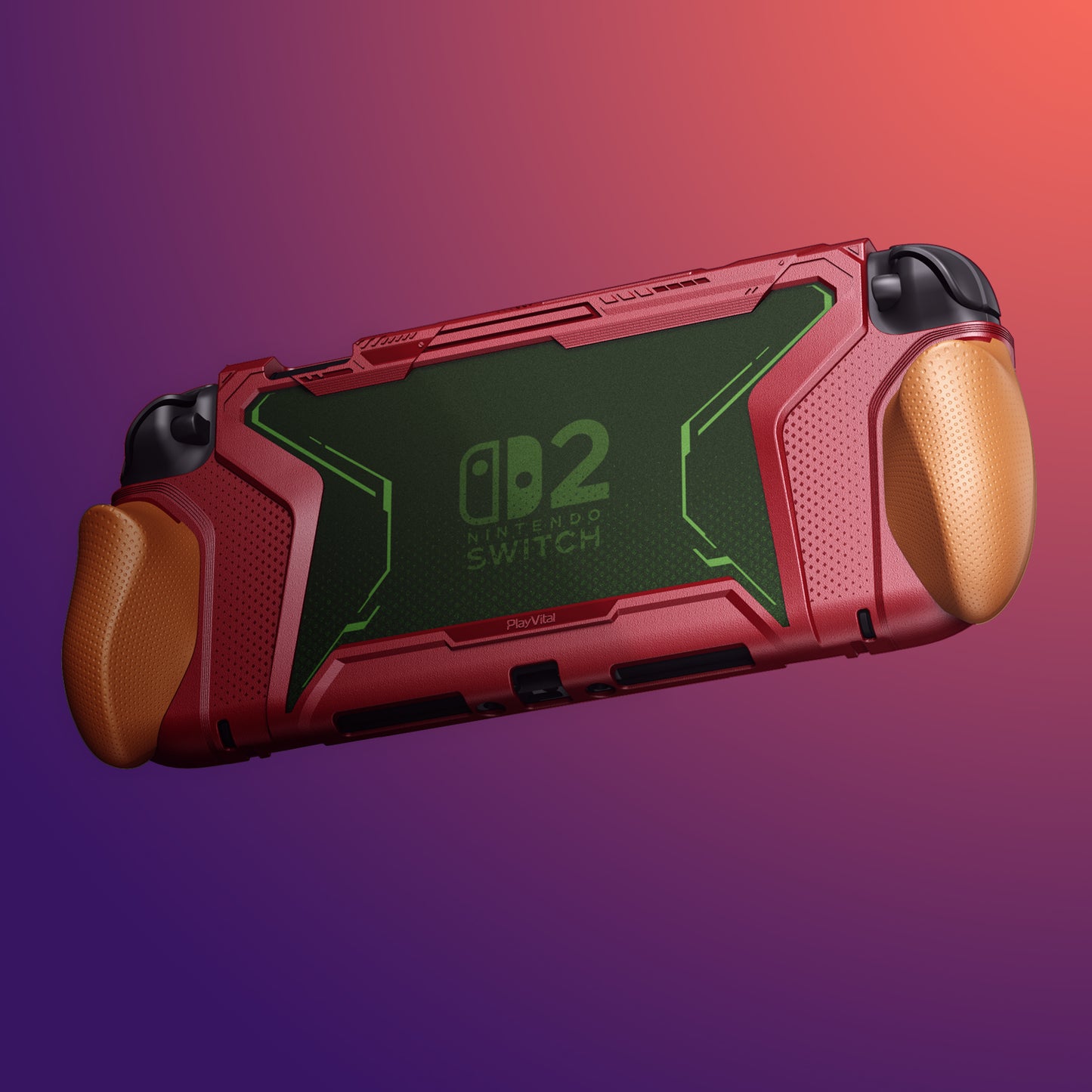 PlayVital BEYOND-GRIP Nintendo Switch 2（2025）対応 交換式グリップ付きTPU保護ケースカバー ドック対応 親指グリップキャップ付き 耐衝撃 人間工学デザイン【レッド＆オレンジ】