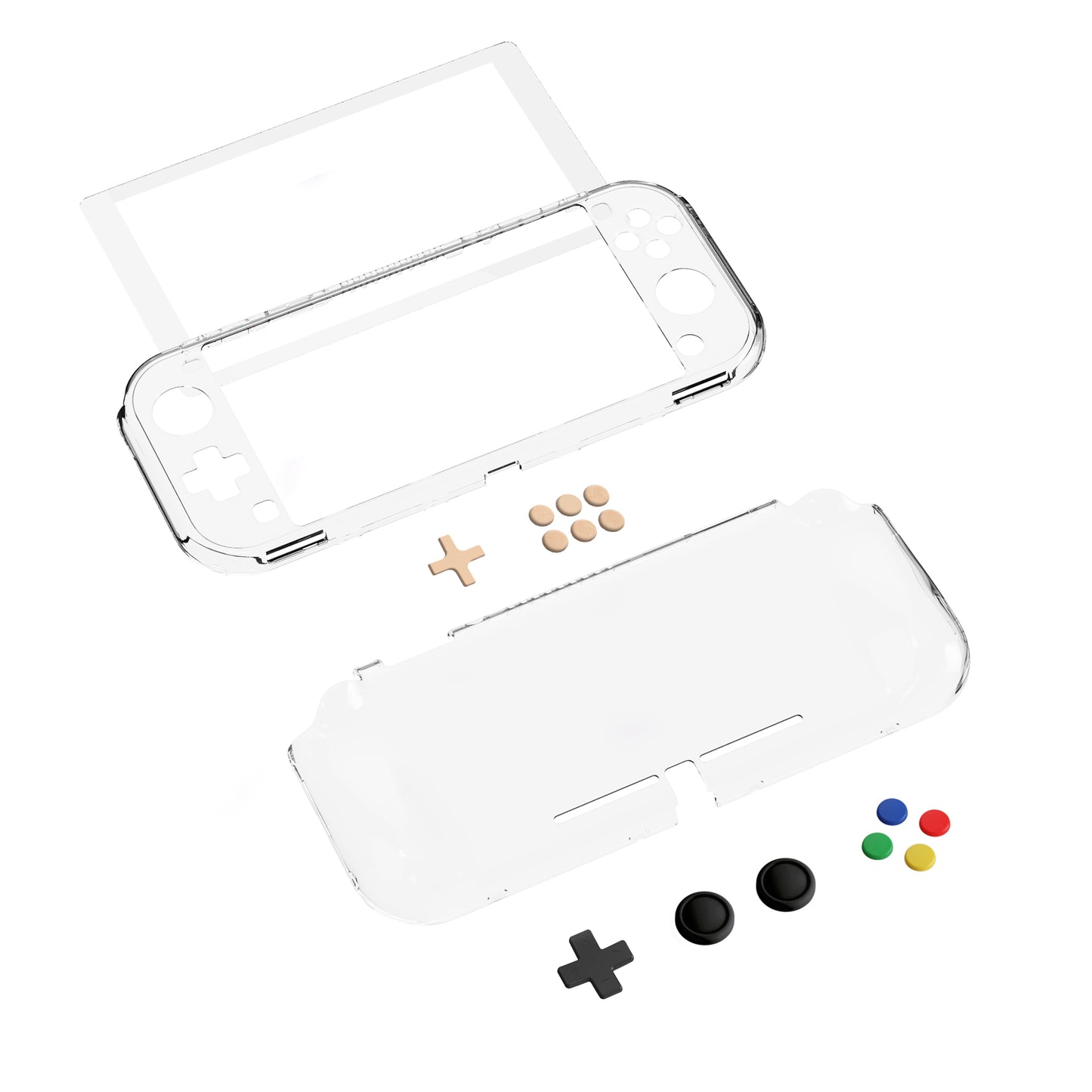 PlayVital Nintendo Switch Lite 用 クリアシリーズ ハード保護ケース 光沢仕上げ エルゴノミック ハードグリップカバー 画面保護ガラス・サムスティックグリップ・ボタンキャップ付き