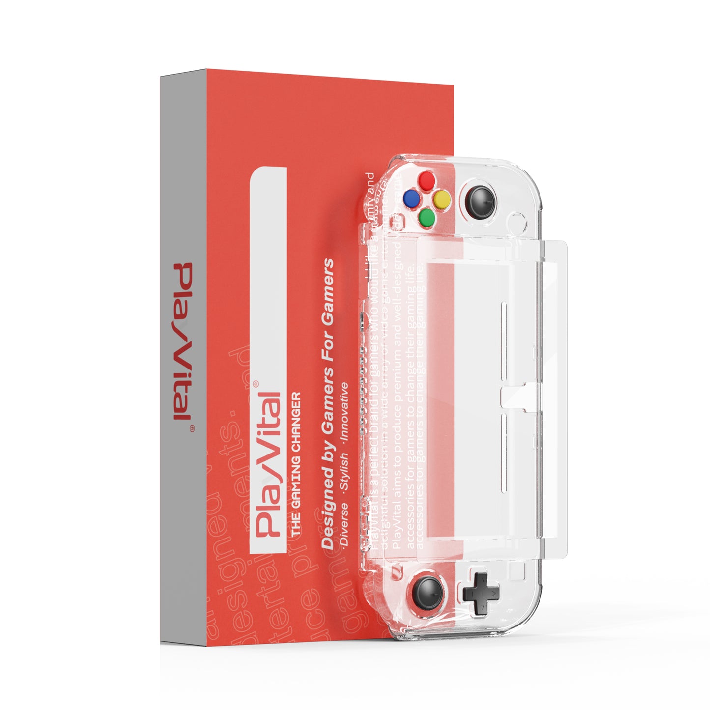 PlayVital Nintendo Switch Lite 用 クリアシリーズ ハード保護ケース 光沢仕上げ エルゴノミック ハードグリップカバー 画面保護ガラス・サムスティックグリップ・ボタンキャップ付き