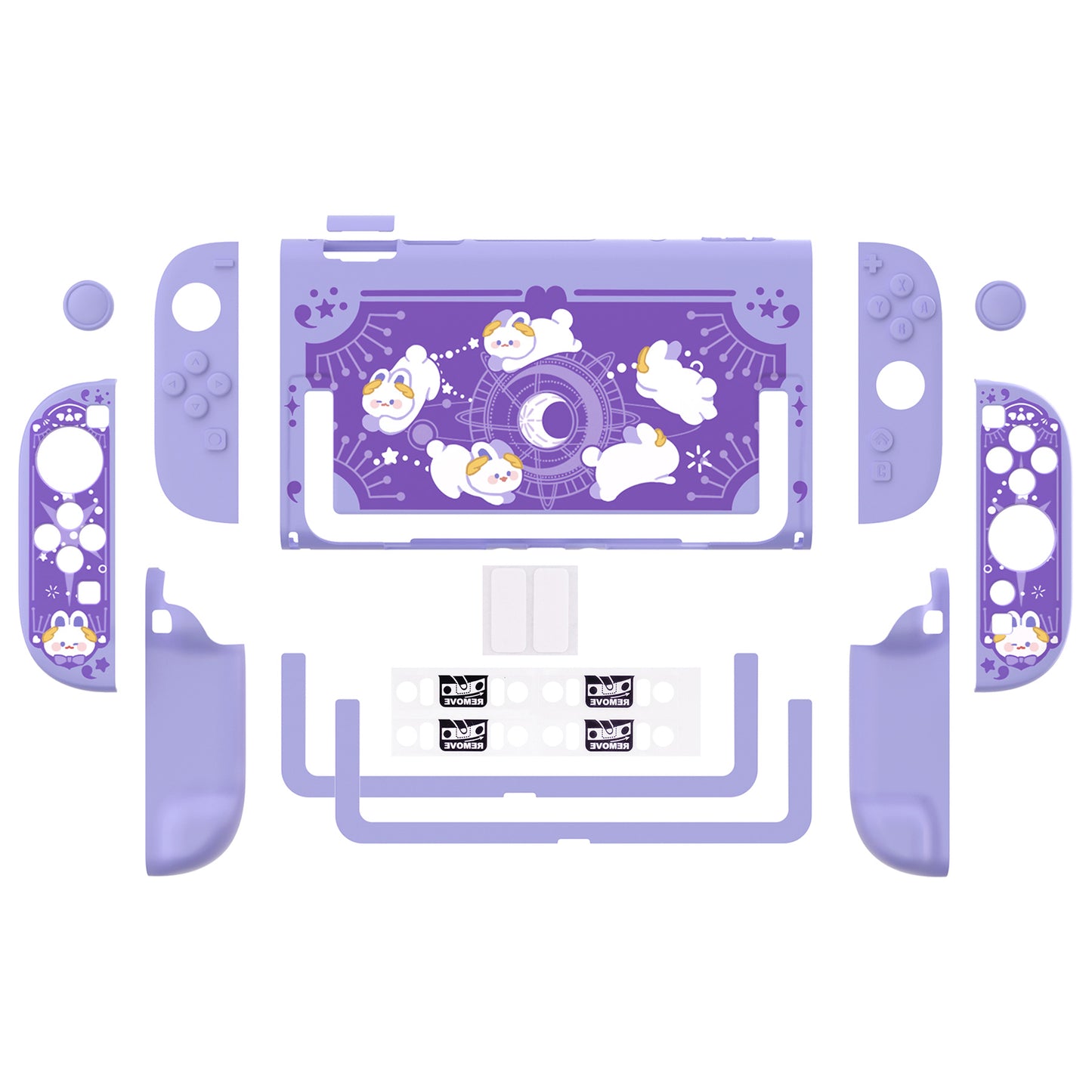 PlayVital キュートなカートゥーンデザイン ハード保護ケース Nintendo Switch 2 用 キズ防止・ドック対応 かわいいハードシェル サムグリップ＆ステッカー＆ボタンキャップ付き【星のうさぎ オービット】