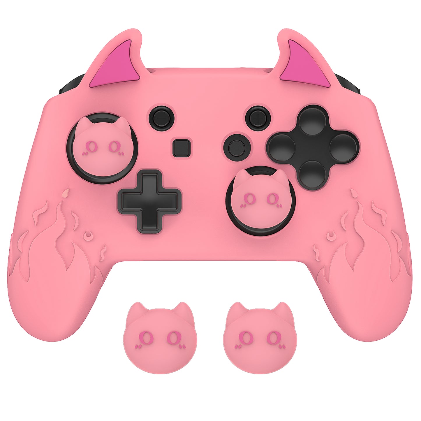 PlayVital かわいいデーモン シリコングリップカバー（サムグリップとステッカー付き） Nintendo Switch Pro コントローラー用【ピンク】