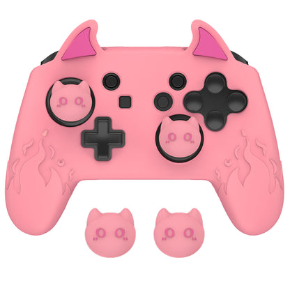 PlayVital かわいいデーモン シリコングリップカバー（サムグリップとステッカー付き） Nintendo Switch Pro コントローラー用【ピンク】