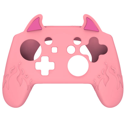 PlayVital かわいいデーモン シリコングリップカバー（サムグリップとステッカー付き） Nintendo Switch Pro コントローラー用【ピンク】