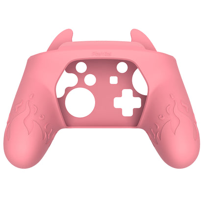 PlayVital かわいいデーモン シリコングリップカバー（サムグリップとステッカー付き） Nintendo Switch Pro コントローラー用【ピンク】