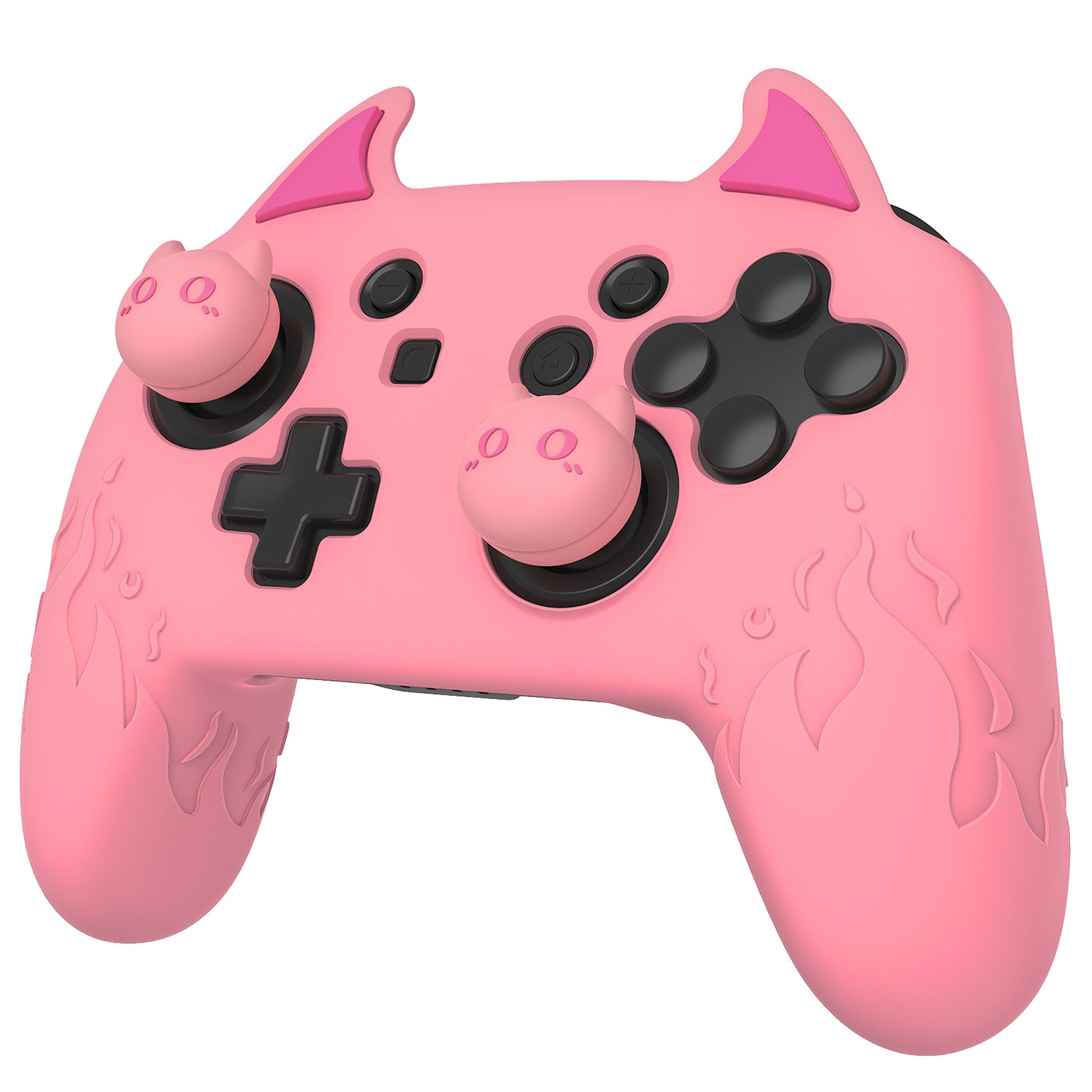 PlayVital かわいいデーモン シリコングリップカバー（サムグリップとステッカー付き） Nintendo Switch Pro コントローラー用【ピンク】