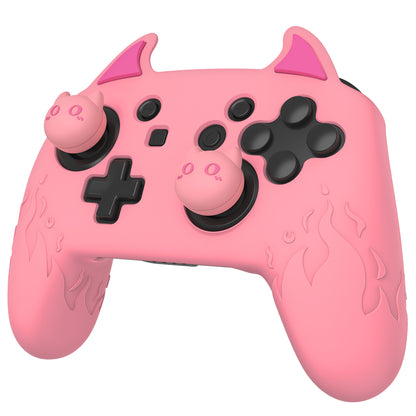 PlayVital かわいいデーモン シリコングリップカバー（サムグリップとステッカー付き） Nintendo Switch Pro コントローラー用【ピンク】