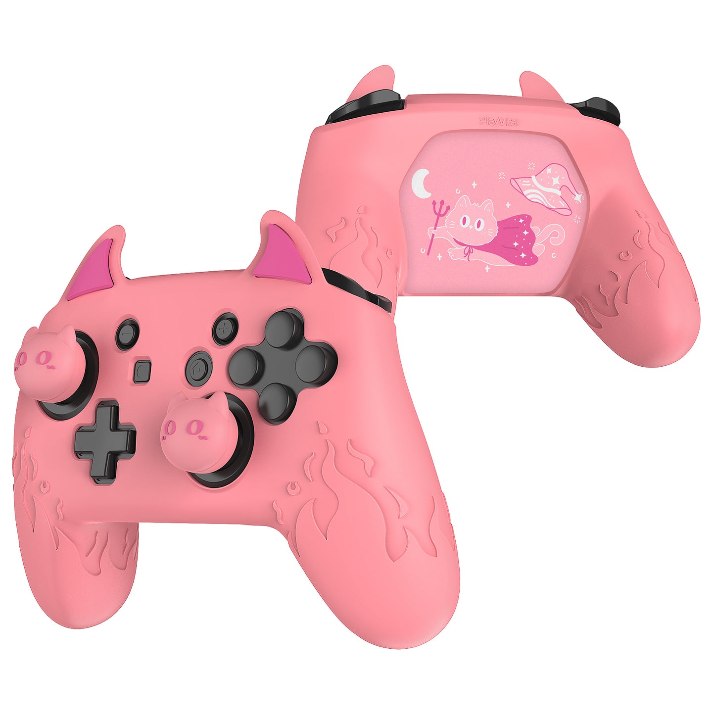 PlayVital かわいいデーモン シリコングリップカバー（サムグリップとステッカー付き） Nintendo Switch Pro コントローラー用【ピンク】