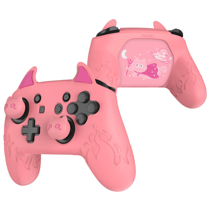 PlayVital かわいいデーモン シリコングリップカバー（サムグリップとステッカー付き） Nintendo Switch Pro コントローラー用【ピンク】