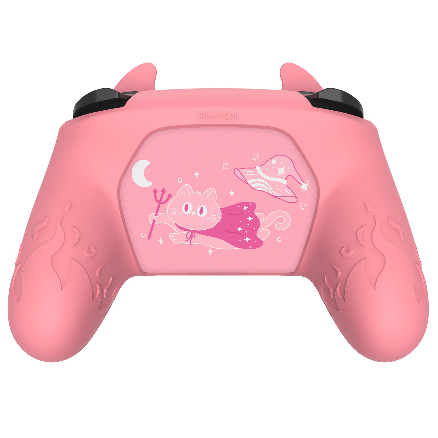 PlayVital かわいいデーモン シリコングリップカバー（サムグリップとステッカー付き） Nintendo Switch Pro コントローラー用【ピンク】