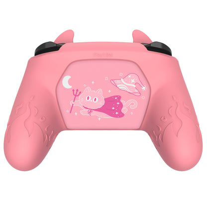 PlayVital かわいいデーモン シリコングリップカバー（サムグリップとステッカー付き） Nintendo Switch Pro コントローラー用【ピンク】