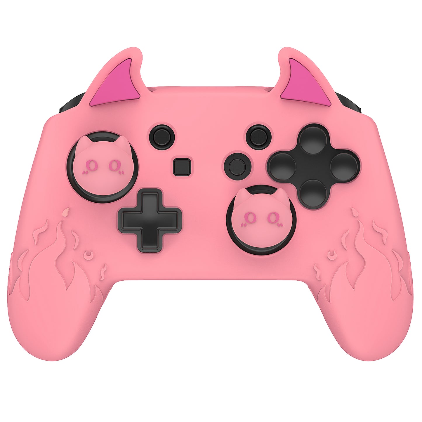 PlayVital かわいいデーモン シリコングリップカバー（サムグリップとステッカー付き） Nintendo Switch Pro コントローラー用【ピンク】