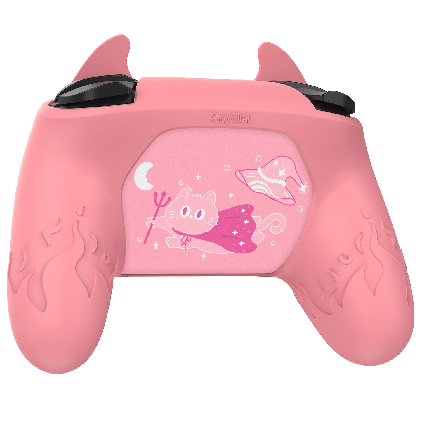 PlayVital かわいいデーモン シリコングリップカバー（サムグリップとステッカー付き） Nintendo Switch Pro コントローラー用【ピンク】
