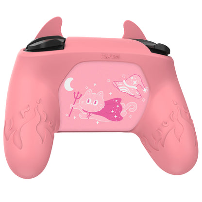 PlayVital かわいいデーモン シリコングリップカバー（サムグリップとステッカー付き） Nintendo Switch Pro コントローラー用【ピンク】