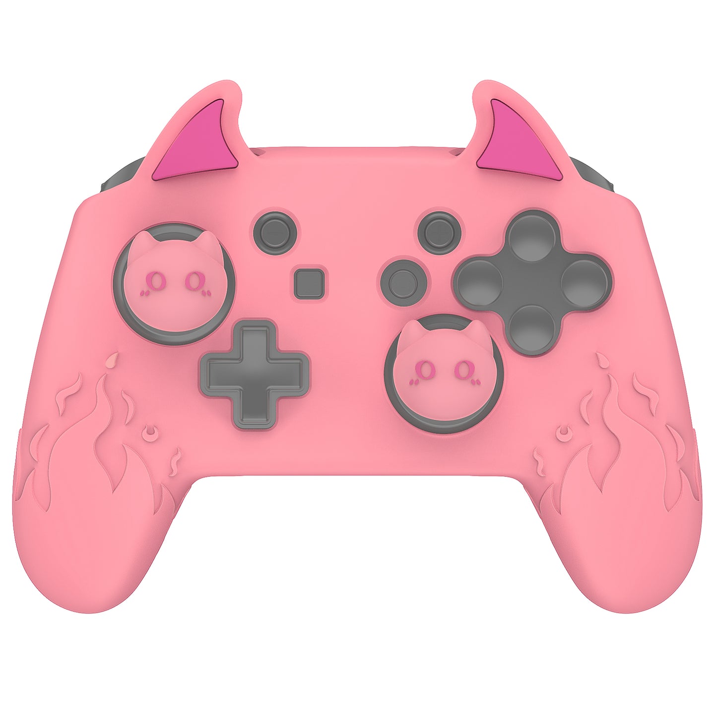 PlayVital かわいいデーモン シリコングリップカバー（サムグリップとステッカー付き） Nintendo Switch Pro コントローラー用【ピンク】