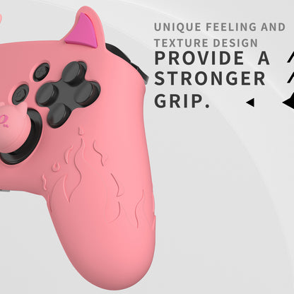 PlayVital かわいいデーモン シリコングリップカバー（サムグリップとステッカー付き） Nintendo Switch Pro コントローラー用【ピンク】