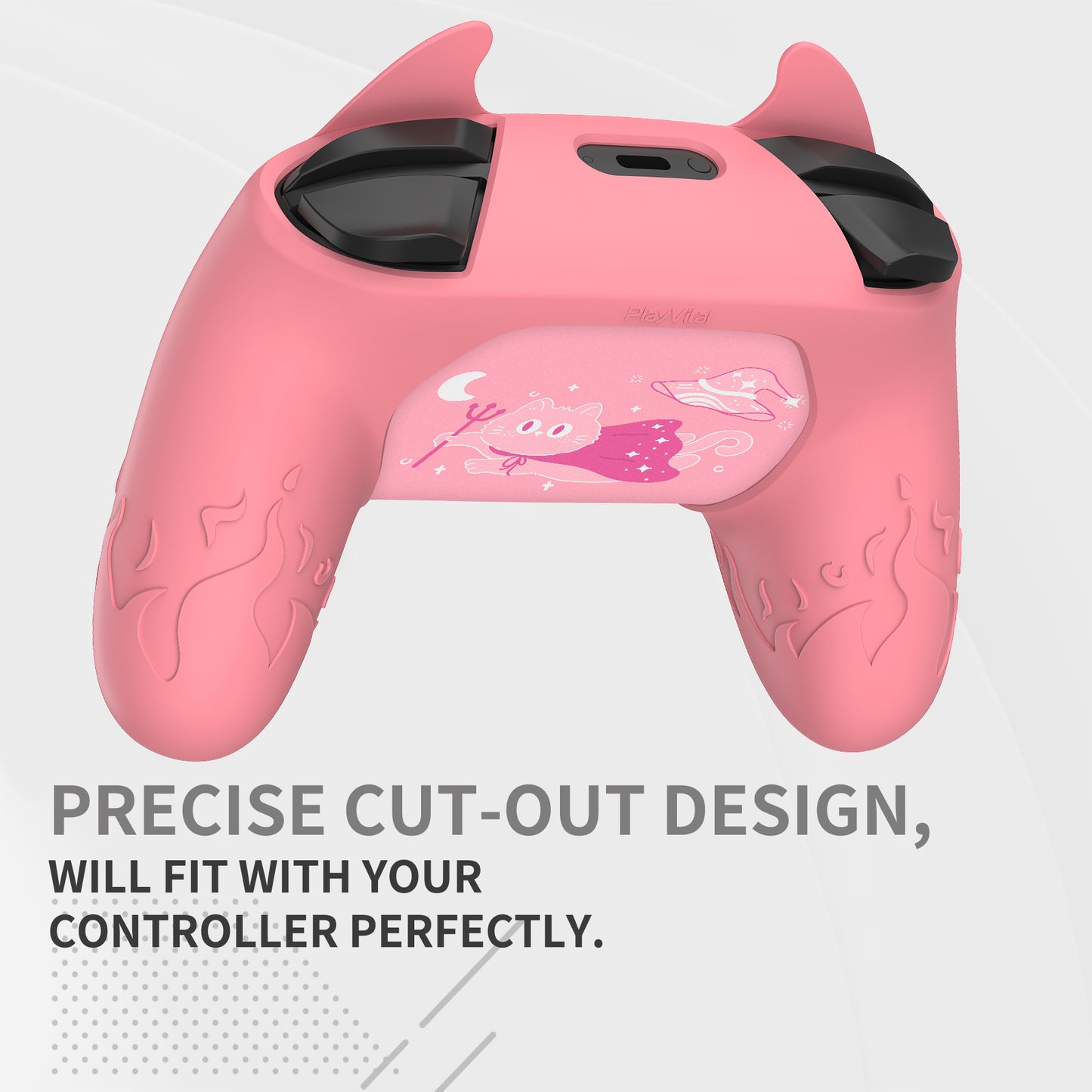 PlayVital かわいいデーモン シリコングリップカバー（サムグリップとステッカー付き） Nintendo Switch Pro コントローラー用【ピンク】