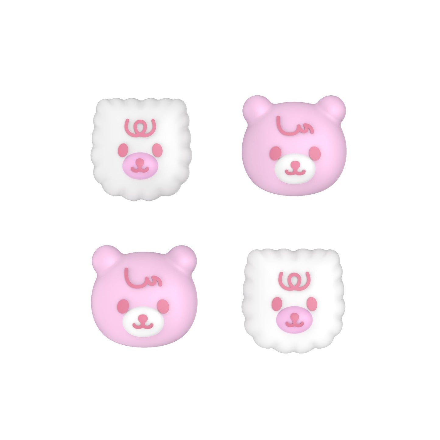 PlayVital Cute Thumb Grip Caps for PS5 & PS4 & Xbox Series X/S & Switch Pro Controller - Cute Bear White & Pink - PJM3046 PlayVital