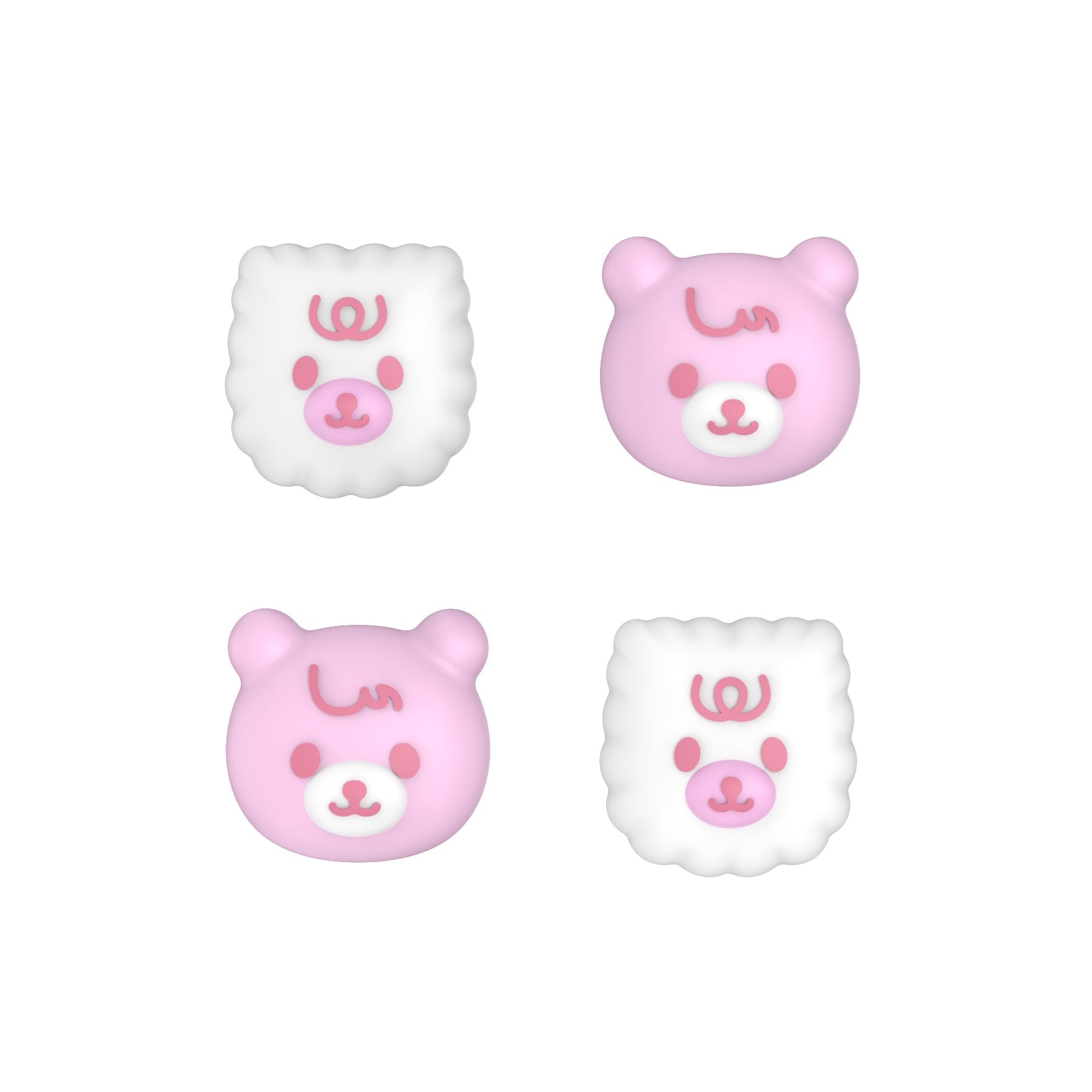 PlayVital Cute Thumb Grip Caps for PS5 & PS4 & Xbox Series X/S & Switch Pro Controller - Cute Bear White & Pink - PJM3046 PlayVital