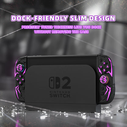 PlayVital サイバースパイダー 保護ケース Nintendo Switch 2 用 人間工学設計 滑り止めシリコングリップ ドック対応ハードケース ジョイスティックキャップ付き【ブラック】