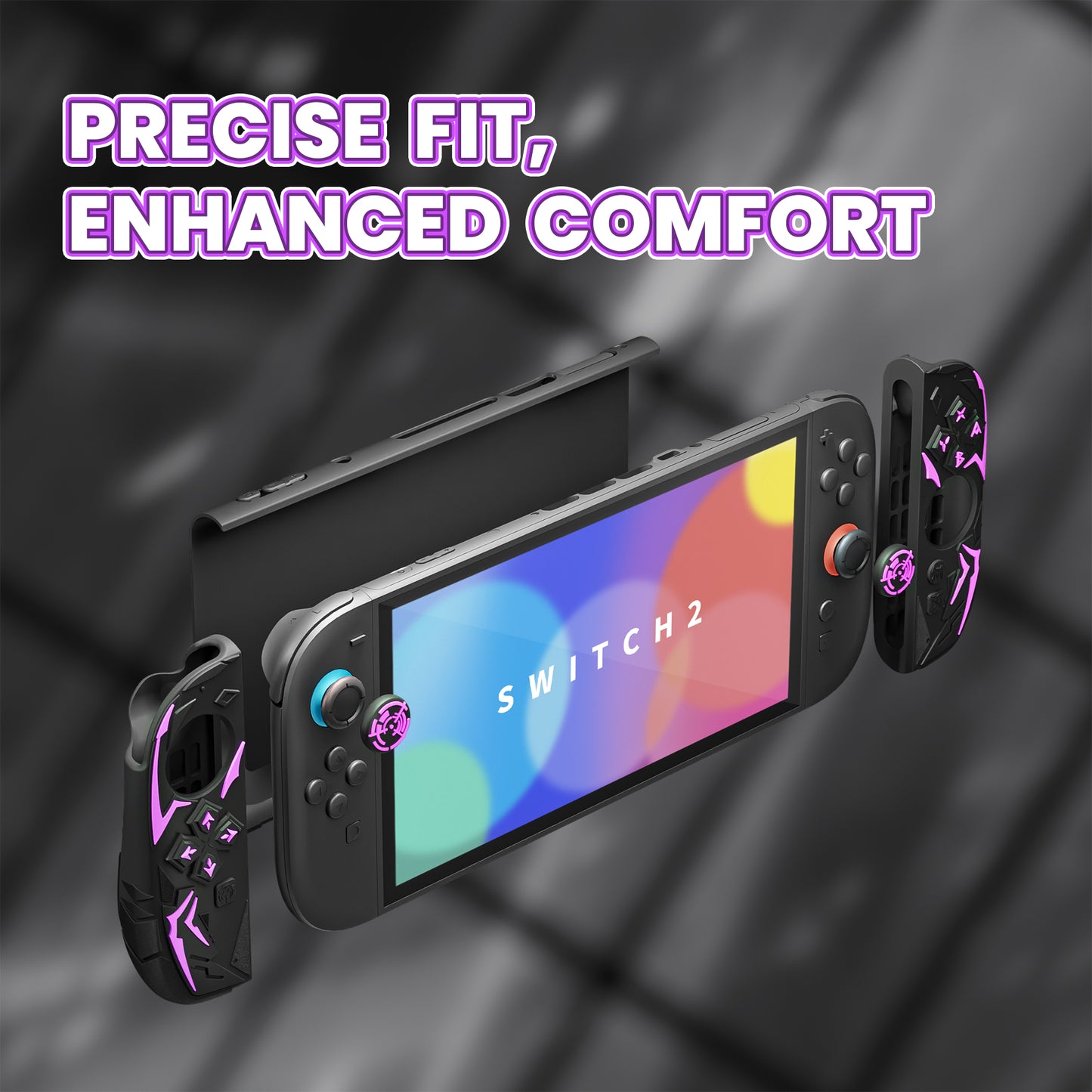 PlayVital サイバースパイダー 保護ケース Nintendo Switch 2 用 人間工学設計 滑り止めシリコングリップ ドック対応ハードケース ジョイスティックキャップ付き【ブラック】