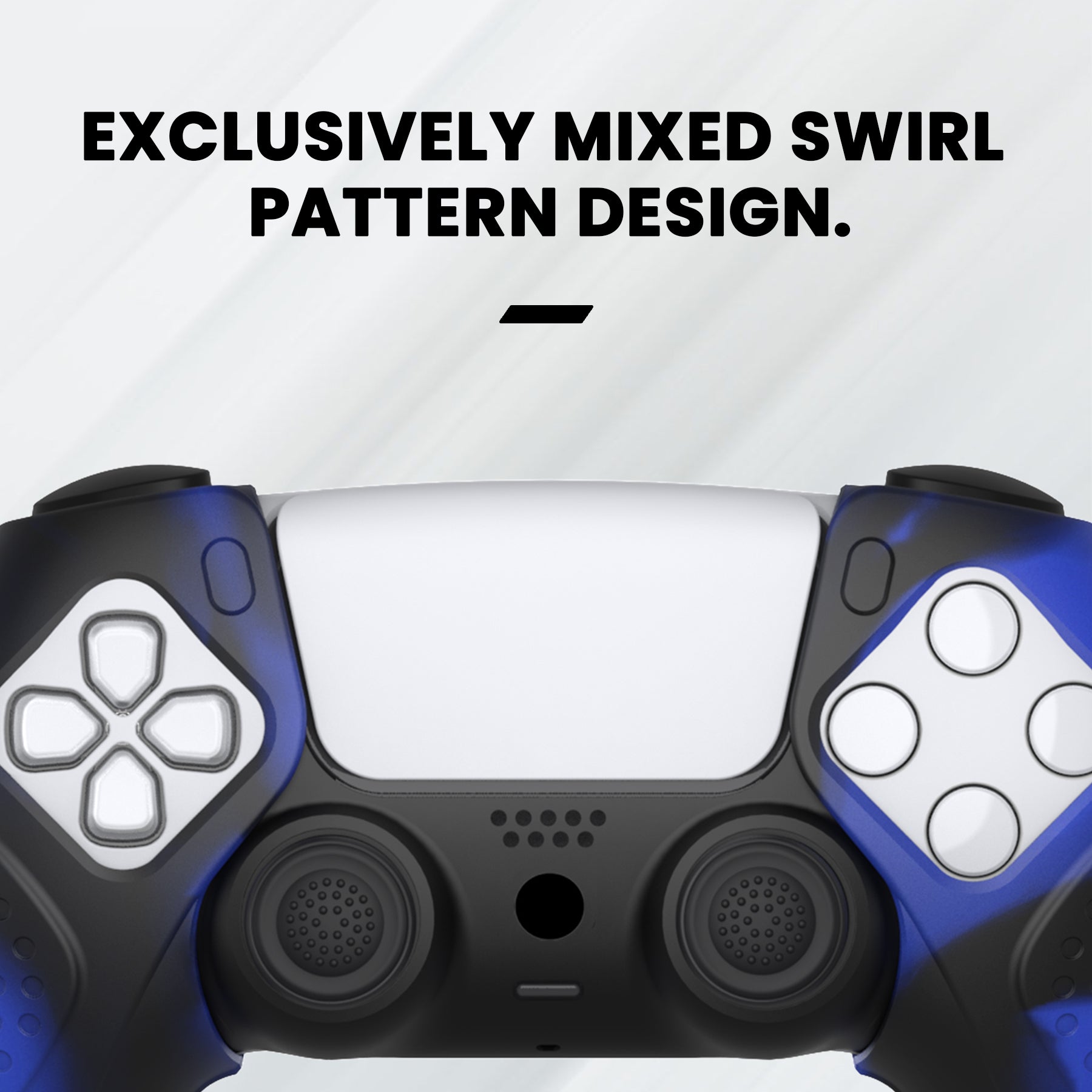 PlayVital Guardian Edition Ergonomic Anti-Slip Silicone Cover Skin with Thumb Grip Caps for PS5 Wireless Controller, Compatible with Charging Station - Blue & Black - YHPF029 PlayVital