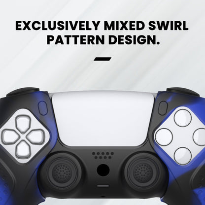 PlayVital Guardian Edition Ergonomic Anti-Slip Silicone Cover Skin with Thumb Grip Caps for PS5 Wireless Controller, Compatible with Charging Station - Blue & Black - YHPF029 PlayVital