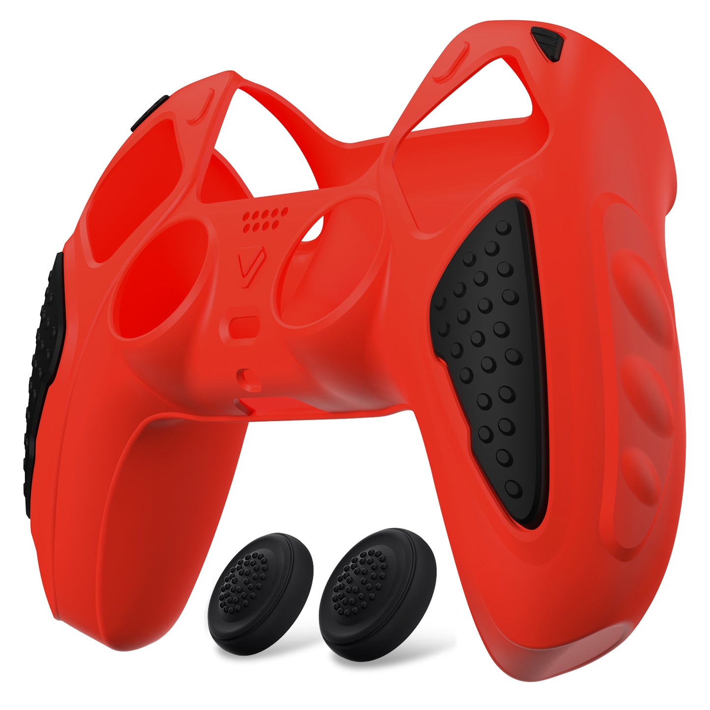 PlayVital Knight Edition 滑り止めシリコンカバースキン サムグリップキャップ付き PS5 ワイヤレスコントローラー用【赤やブラック】
