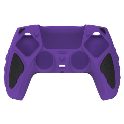 PlayVital Knight Edition 滑り止めシリコンカバースキン サムグリップキャップ付き PS5 ワイヤレスコントローラー用【紫やブラック】