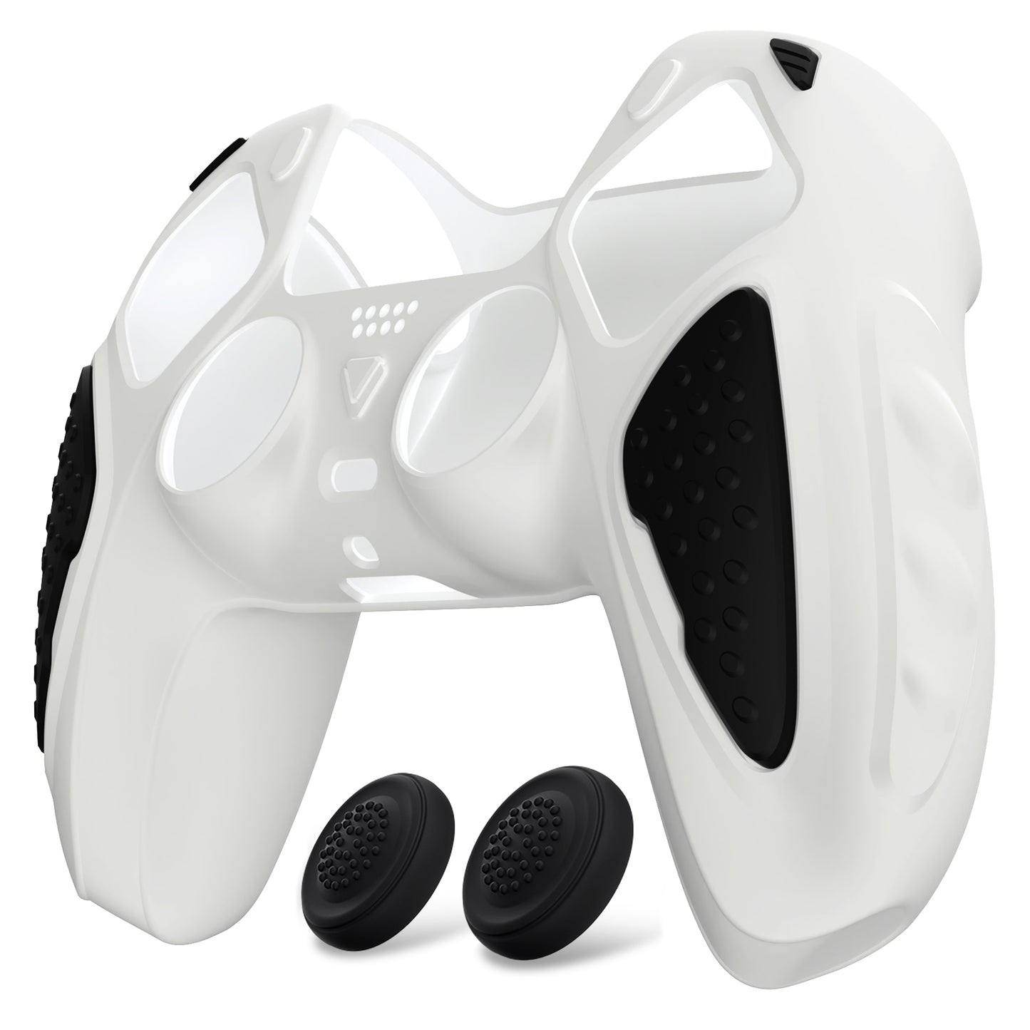 PlayVital Knight Edition 滑り止めシリコンカバースキン サムグリップキャップ付き PS5 ワイヤレスコントローラー用【白やブラック】