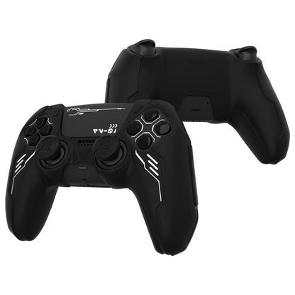 PlayVital Mecha Edition シリコンカバー with 2 ジョイスティックキャップと 6 ステッカー for PS5 コントローラー - 充電ステーション対応【ブラック】