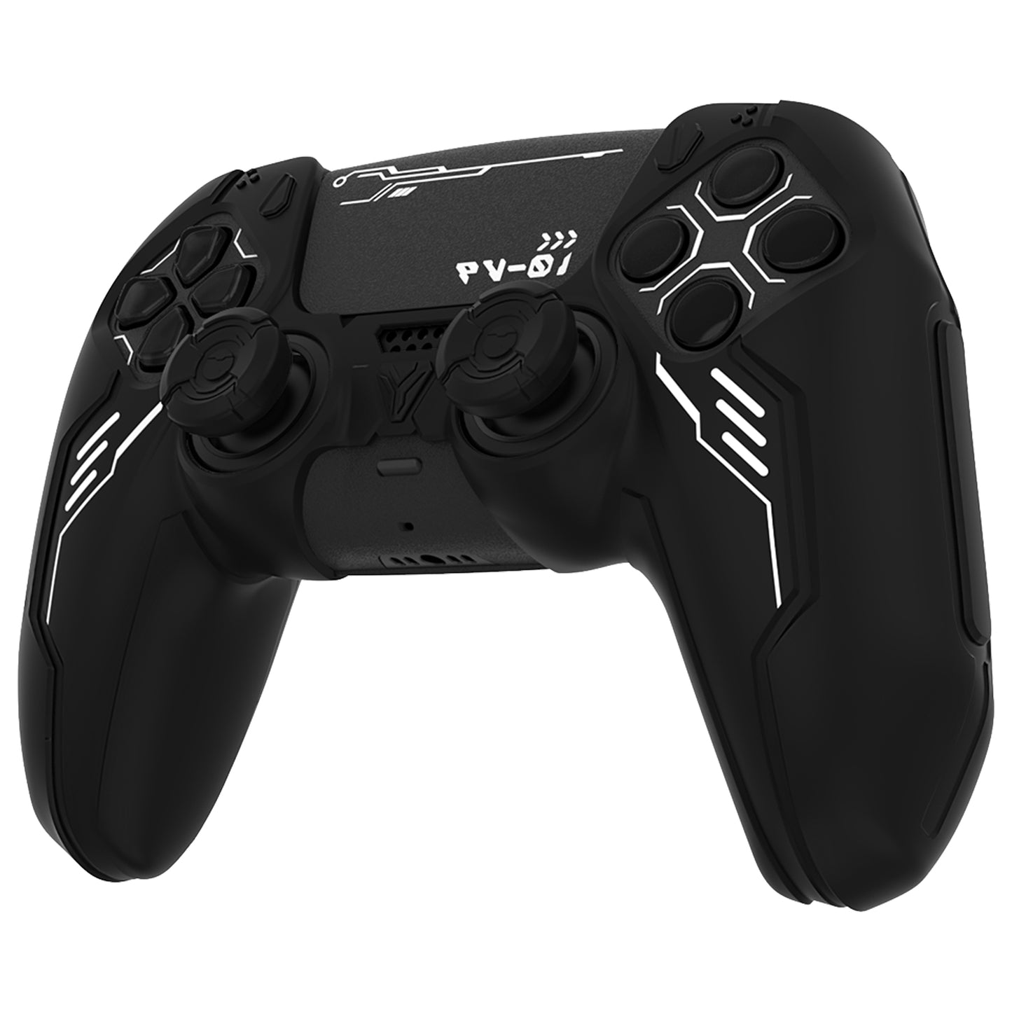 PlayVital Mecha Edition シリコンカバー with 2 ジョイスティックキャップと 6 ステッカー for PS5 コントローラー - 充電ステーション対応【ブラック】