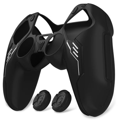 PlayVital Mecha Edition シリコンカバー with 2 ジョイスティックキャップと 6 ステッカー for PS5 コントローラー - 充電ステーション対応【ブラック】