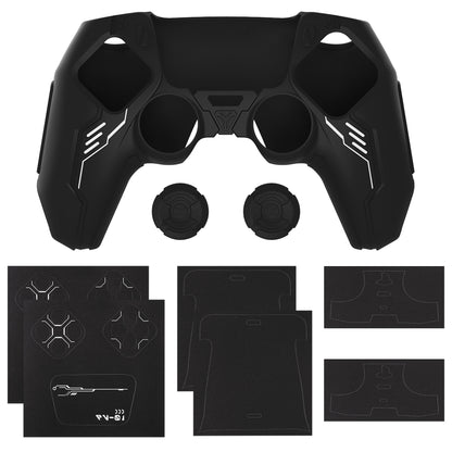 PlayVital Mecha Edition シリコンカバー with 2 ジョイスティックキャップと 6 ステッカー for PS5 コントローラー - 充電ステーション対応【ブラック】