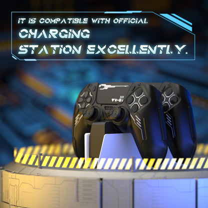PlayVital Mecha Edition シリコンカバー with 2 ジョイスティックキャップと 6 ステッカー for PS5 コントローラー - 充電ステーション対応【ブラック】
