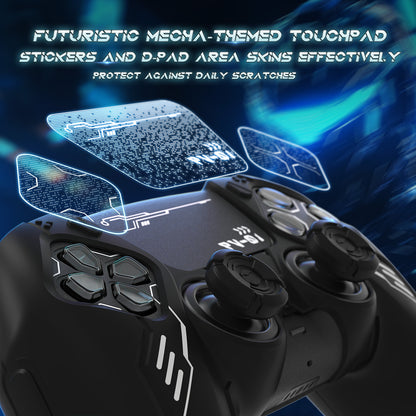 PlayVital Mecha Edition シリコンカバー with 2 ジョイスティックキャップと 6 ステッカー for PS5 コントローラー - 充電ステーション対応【ブラック】