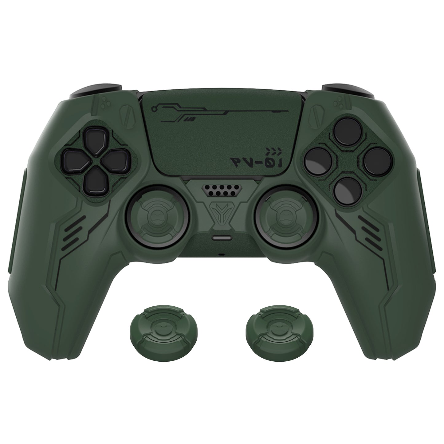 PlayVital Mecha Edition シリコンカバー with 2 ジョイスティックキャップと 6 ステッカー for PS5 コントローラー - 充電ステーション対応【レーシンググリーン】