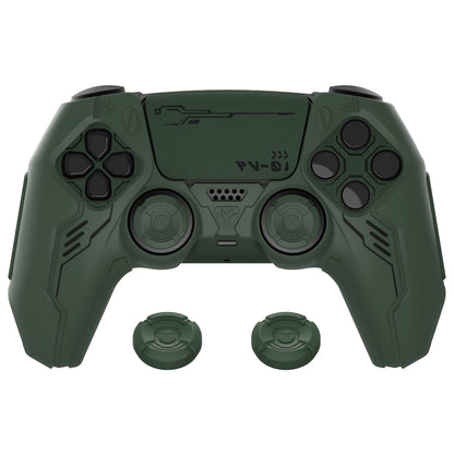 PlayVital Mecha Edition シリコンカバー with 2 ジョイスティックキャップと 6 ステッカー for PS5 コントローラー - 充電ステーション対応【レーシンググリーン】