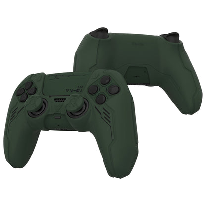 PlayVital Mecha Edition シリコンカバー with 2 ジョイスティックキャップと 6 ステッカー for PS5 コントローラー - 充電ステーション対応【レーシンググリーン】