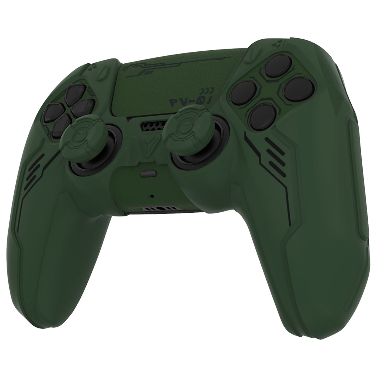 PlayVital Mecha Edition シリコンカバー with 2 ジョイスティックキャップと 6 ステッカー for PS5 コントローラー - 充電ステーション対応【レーシンググリーン】