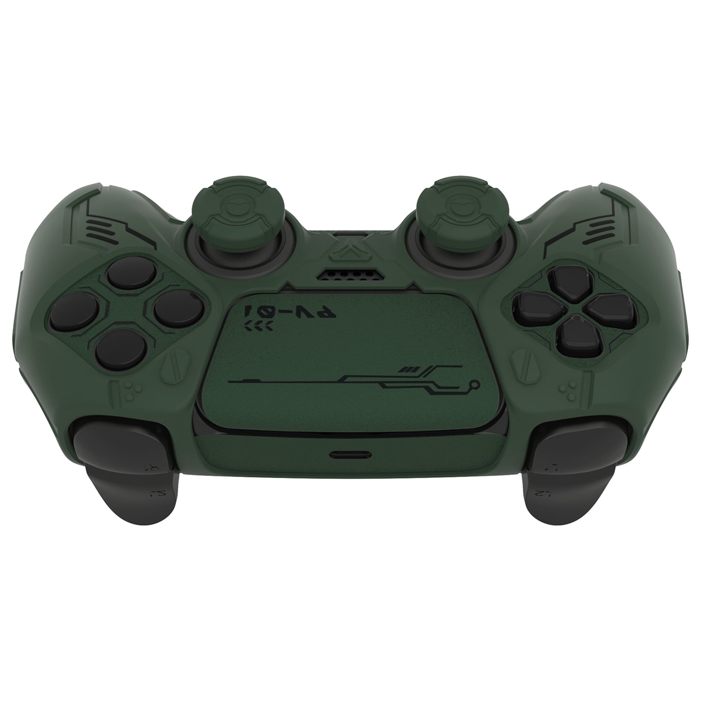 PlayVital Mecha Edition シリコンカバー with 2 ジョイスティックキャップと 6 ステッカー for PS5 コントローラー - 充電ステーション対応【レーシンググリーン】