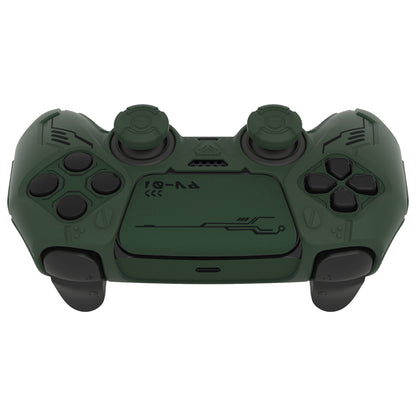 PlayVital Mecha Edition シリコンカバー with 2 ジョイスティックキャップと 6 ステッカー for PS5 コントローラー - 充電ステーション対応【レーシンググリーン】